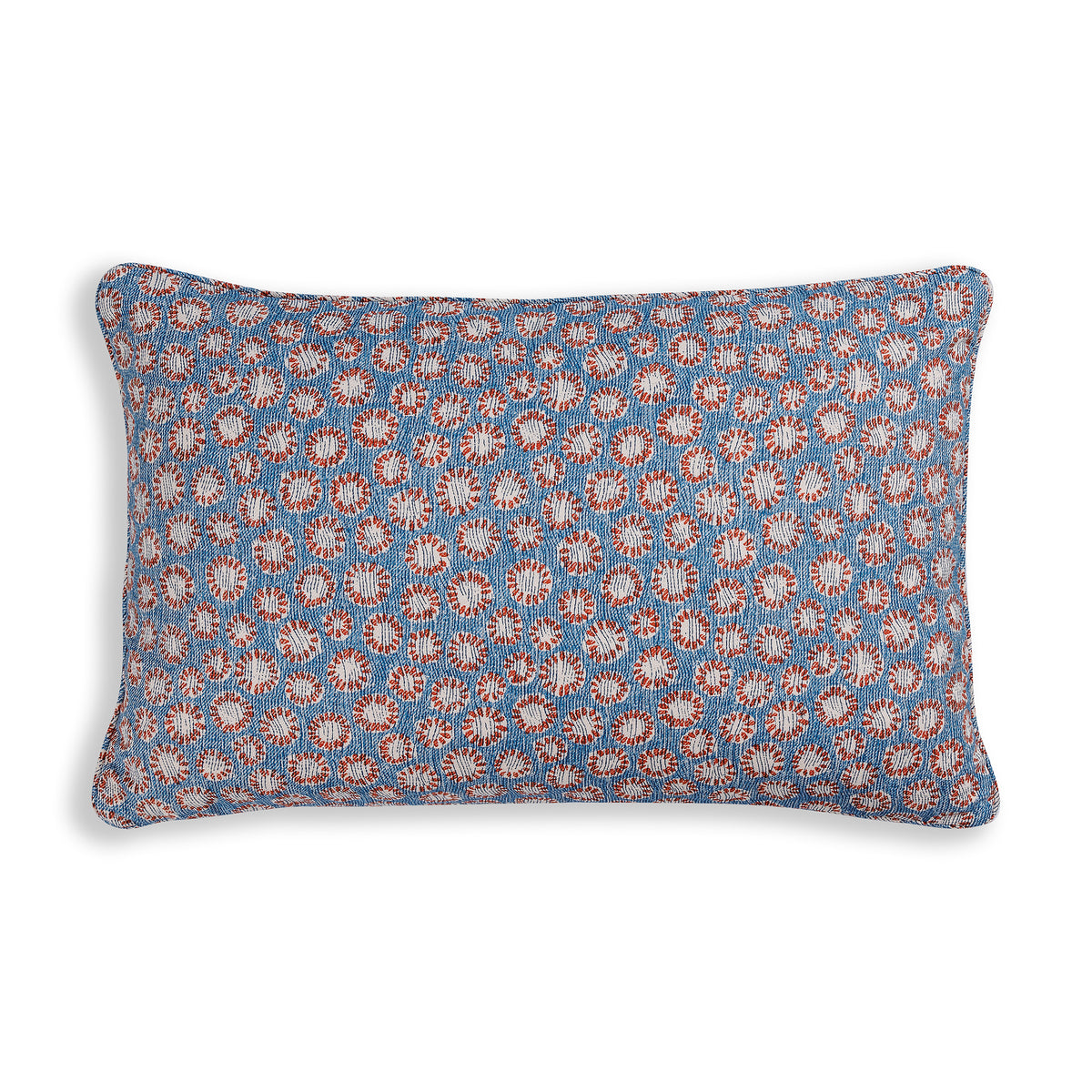 Oblong Cushion in Blue and Red Coral