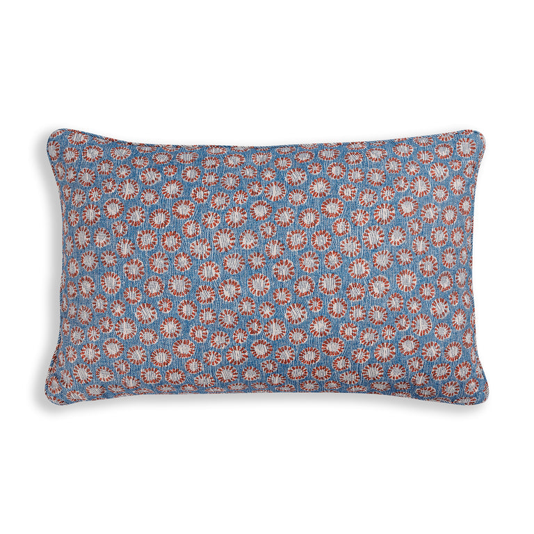 Oblong Cushion in Blue and Red Coral