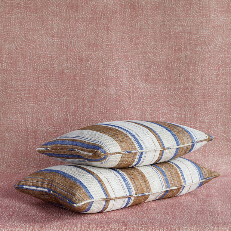 Oblong Cushion in Brown and Blue Carskiey Broad Stripe