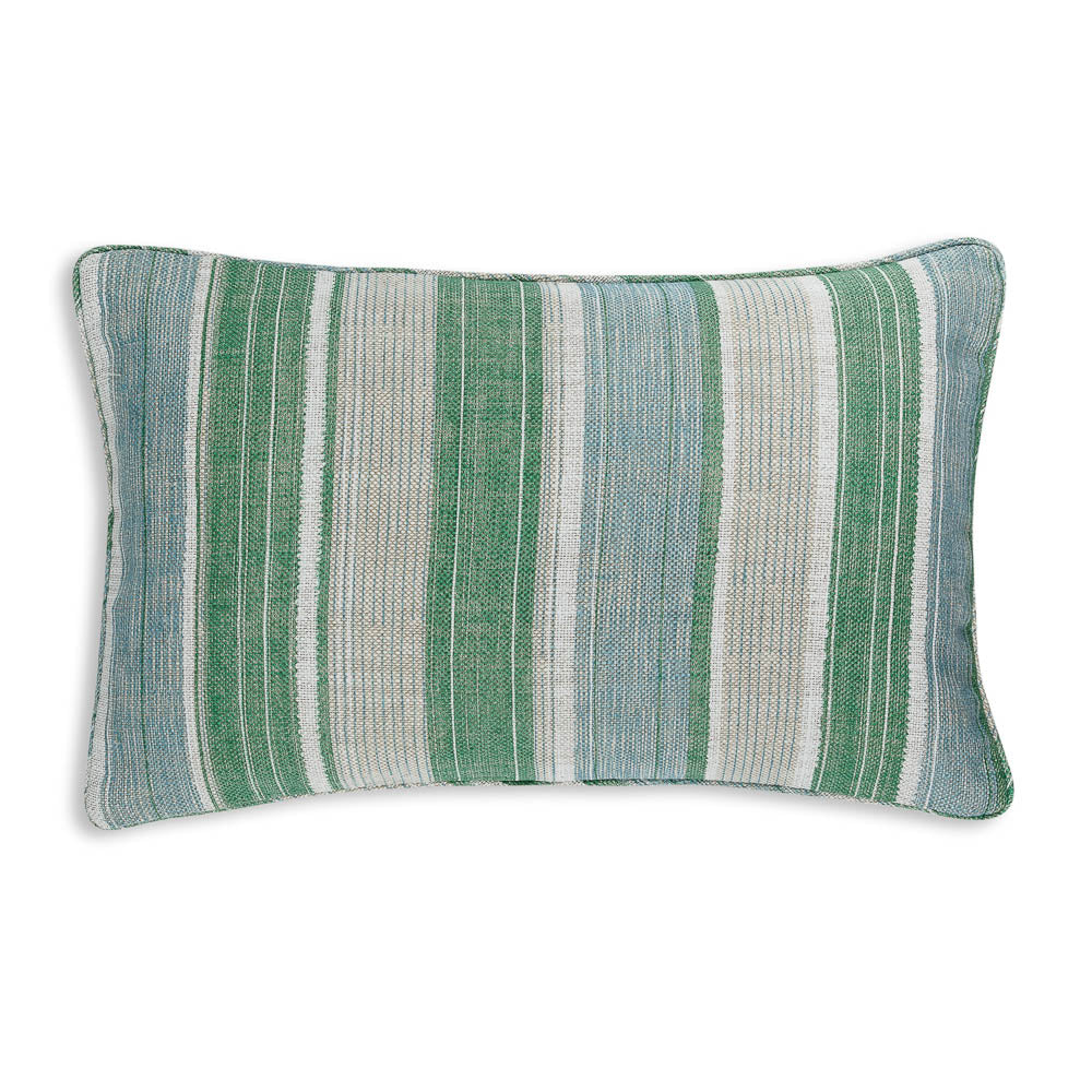 Oblong Cushion in Green and Blue Carskiey Broad Stripe