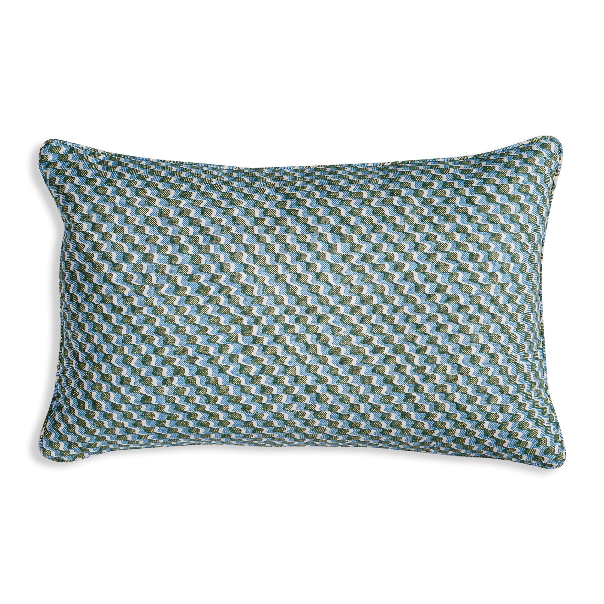 Oblong Cushion in Green and Blue Ruffle