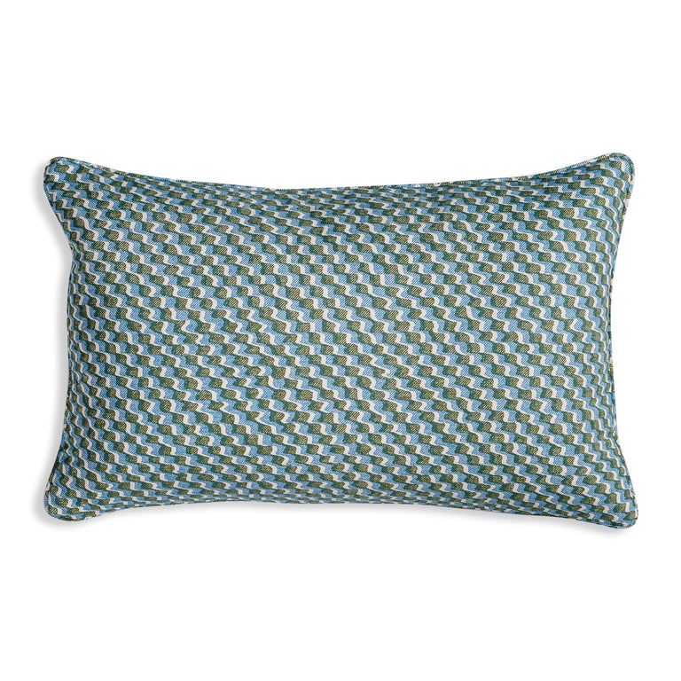 Oblong Cushion in Green and Blue Ruffle