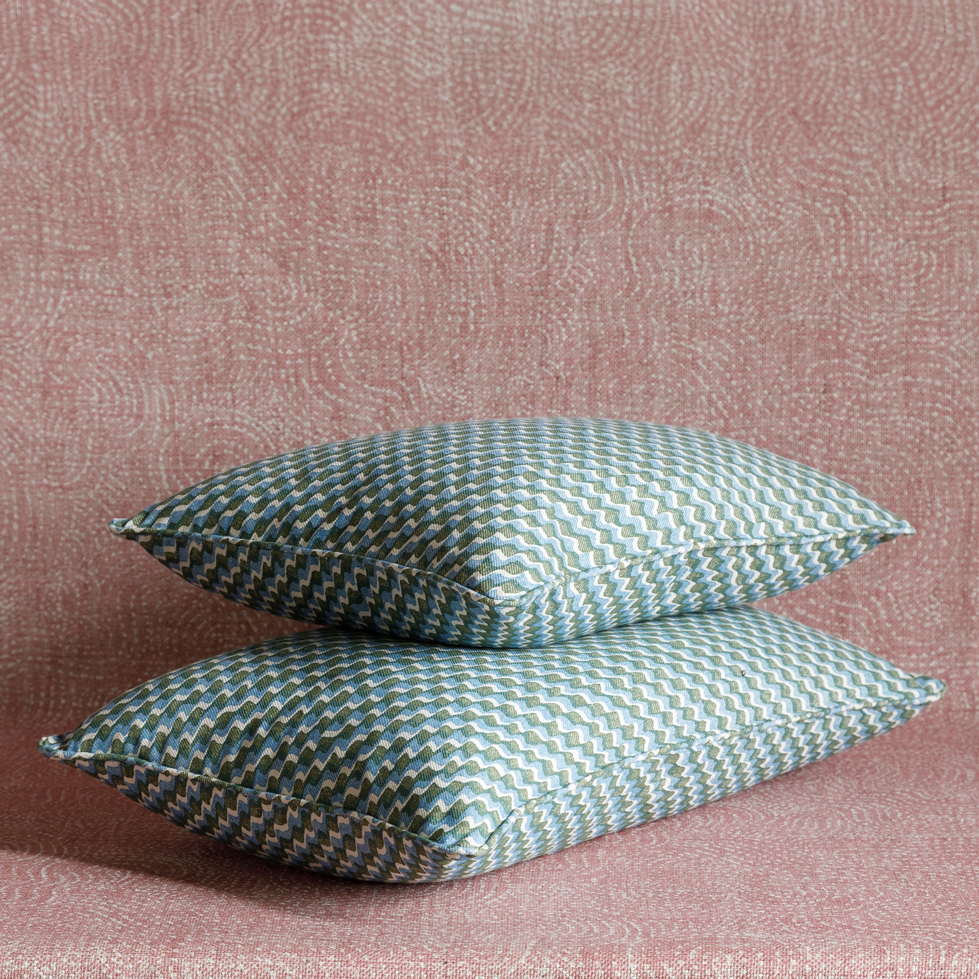 Oblong Cushion in Green and Blue Ruffle