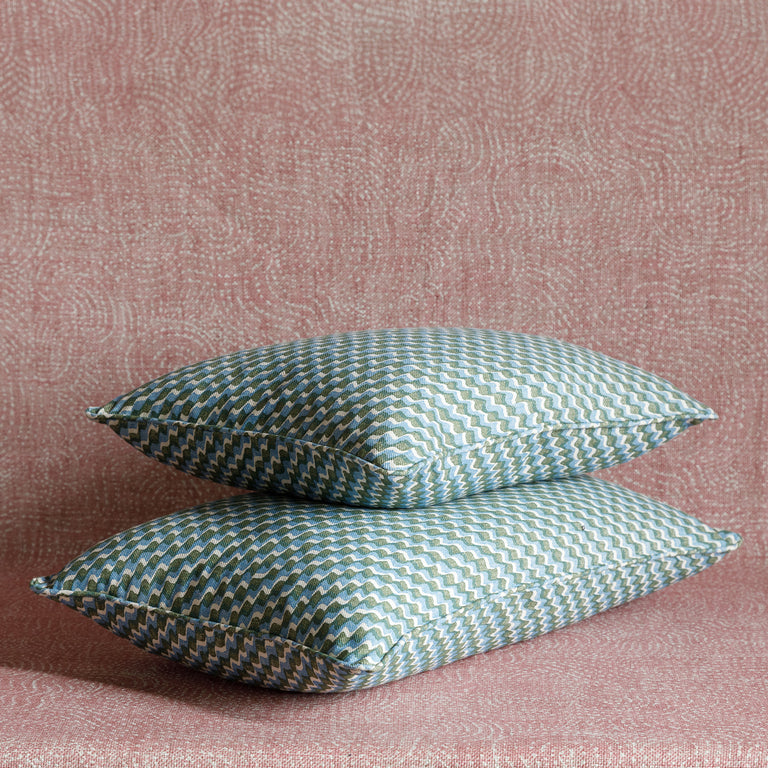 Oblong Cushion in Green and Blue Ruffle