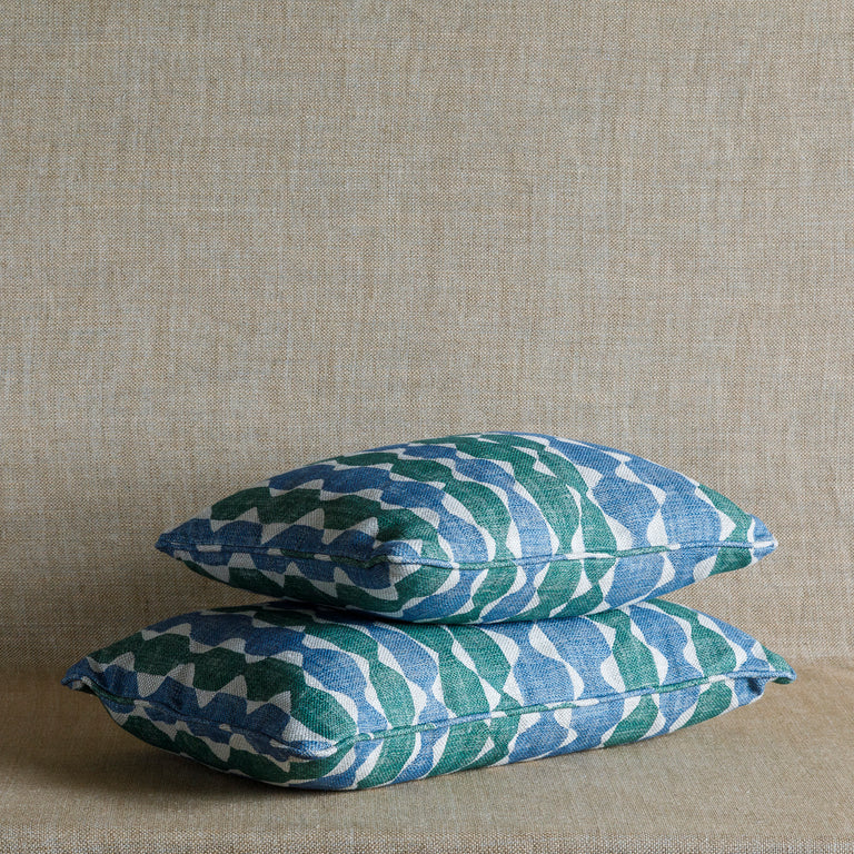 Oblong Cushion in Green and Blue Whittle
