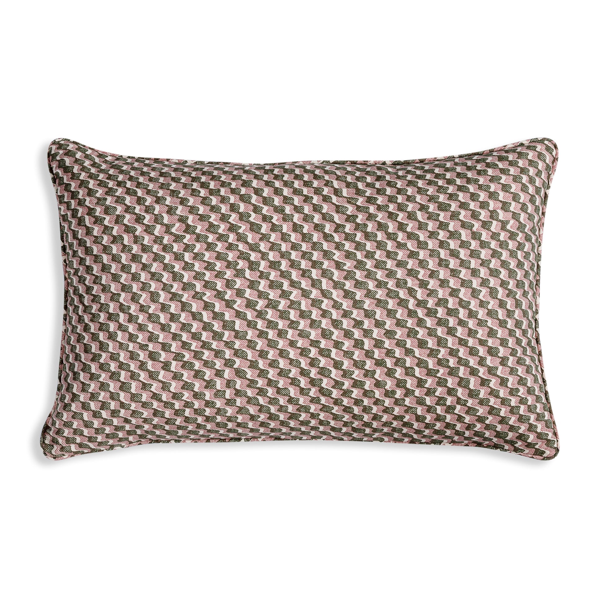 Oblong Cushion in Green and Pink Ruffle