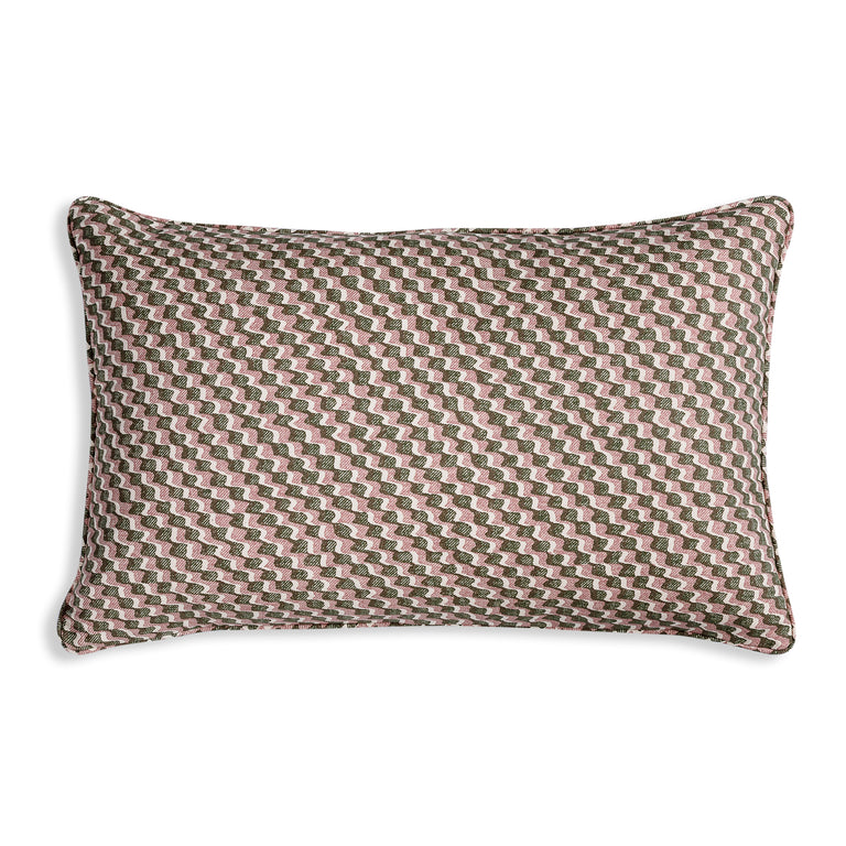 Oblong Cushion in Green and Pink Ruffle