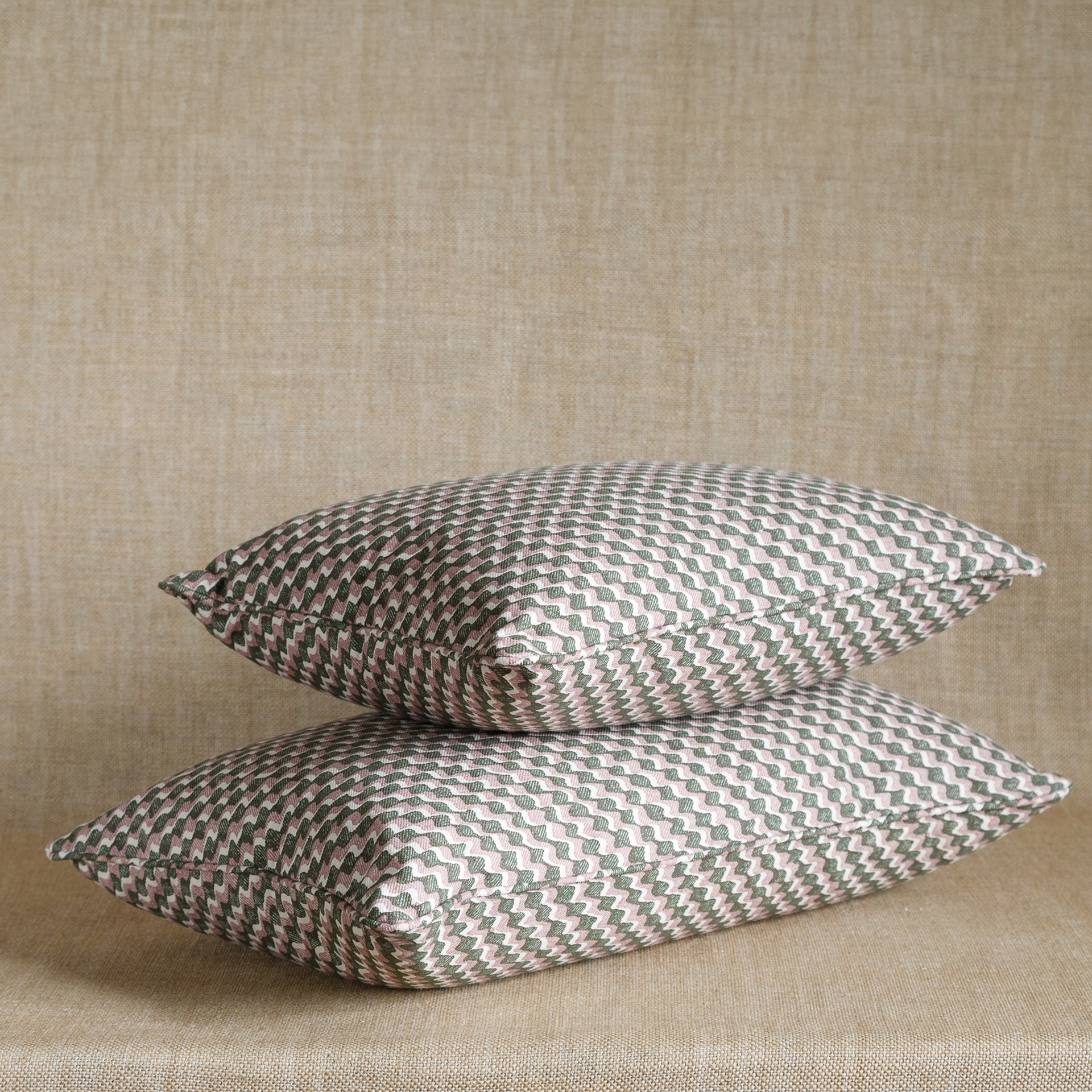 Oblong Cushion in Green and Pink Ruffle