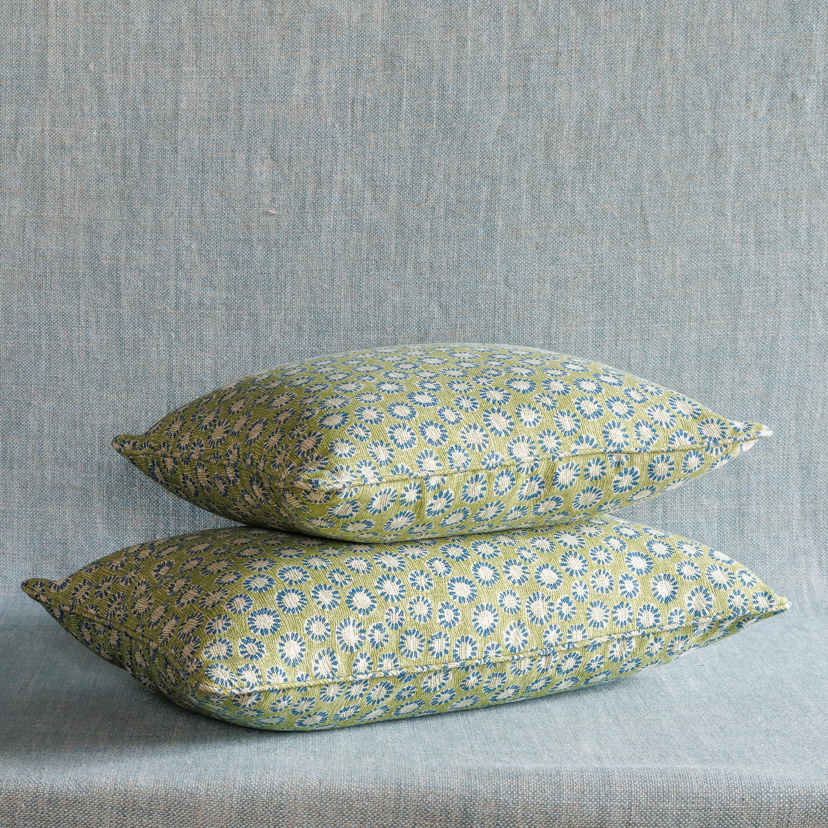 Oblong Cushion in Green and Blue Coral