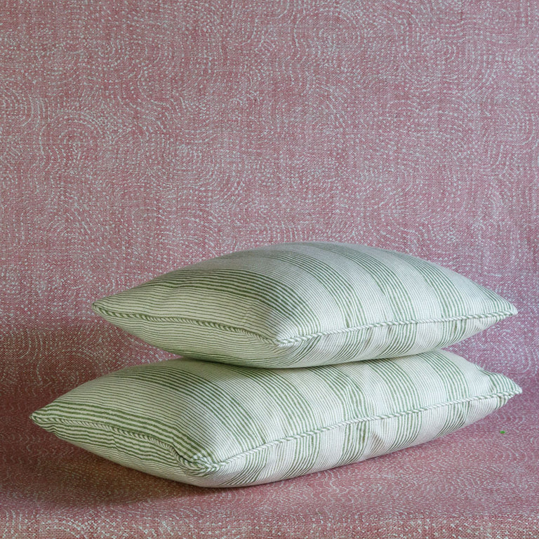 Oblong Cushion in Green Ticking