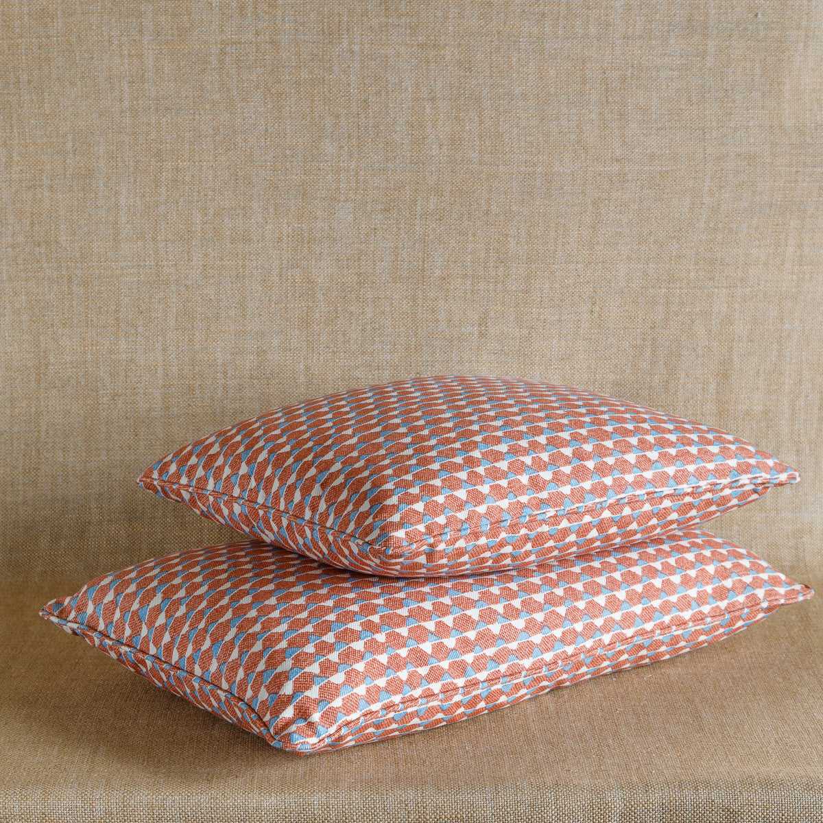 Oblong Cushion in Orange and Blue Tara