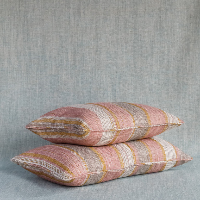 Oblong Cushion in Pink and Yellow Carskiey Broad Stripe
