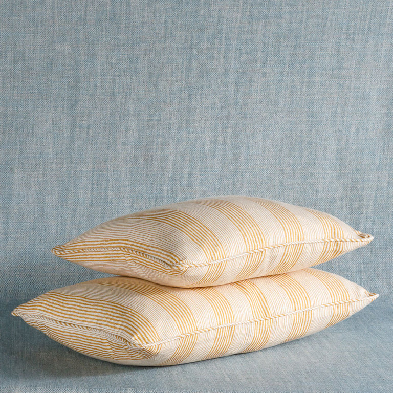 Oblong Cushion in Yellow Ticking