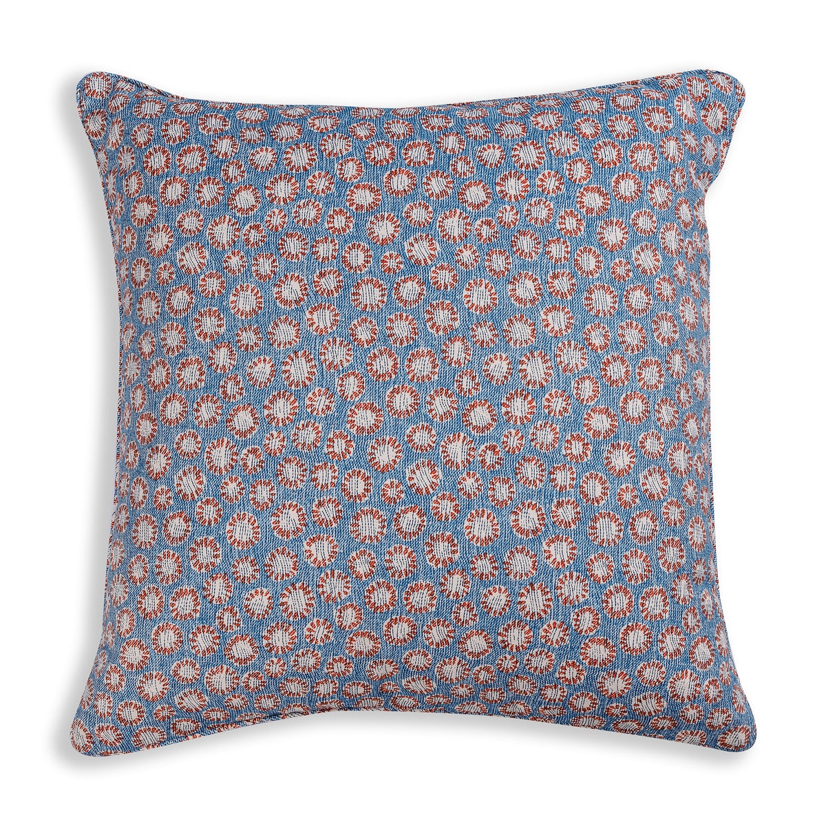 Square Cushion in Blue and Red Coral