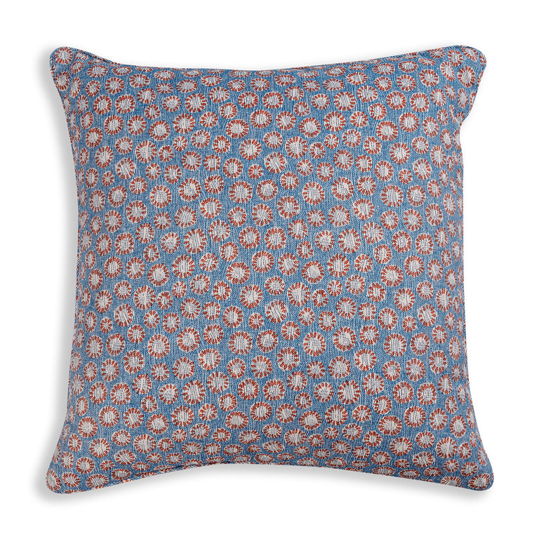 Square Cushion in Blue and Red Coral