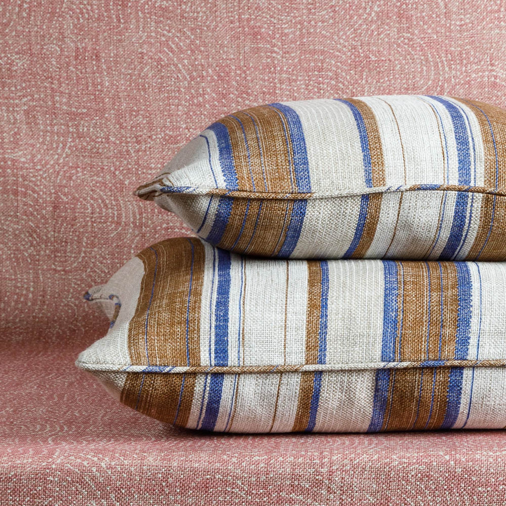 Square Cushion in Brown and Blue Carskiey Broad Stripe