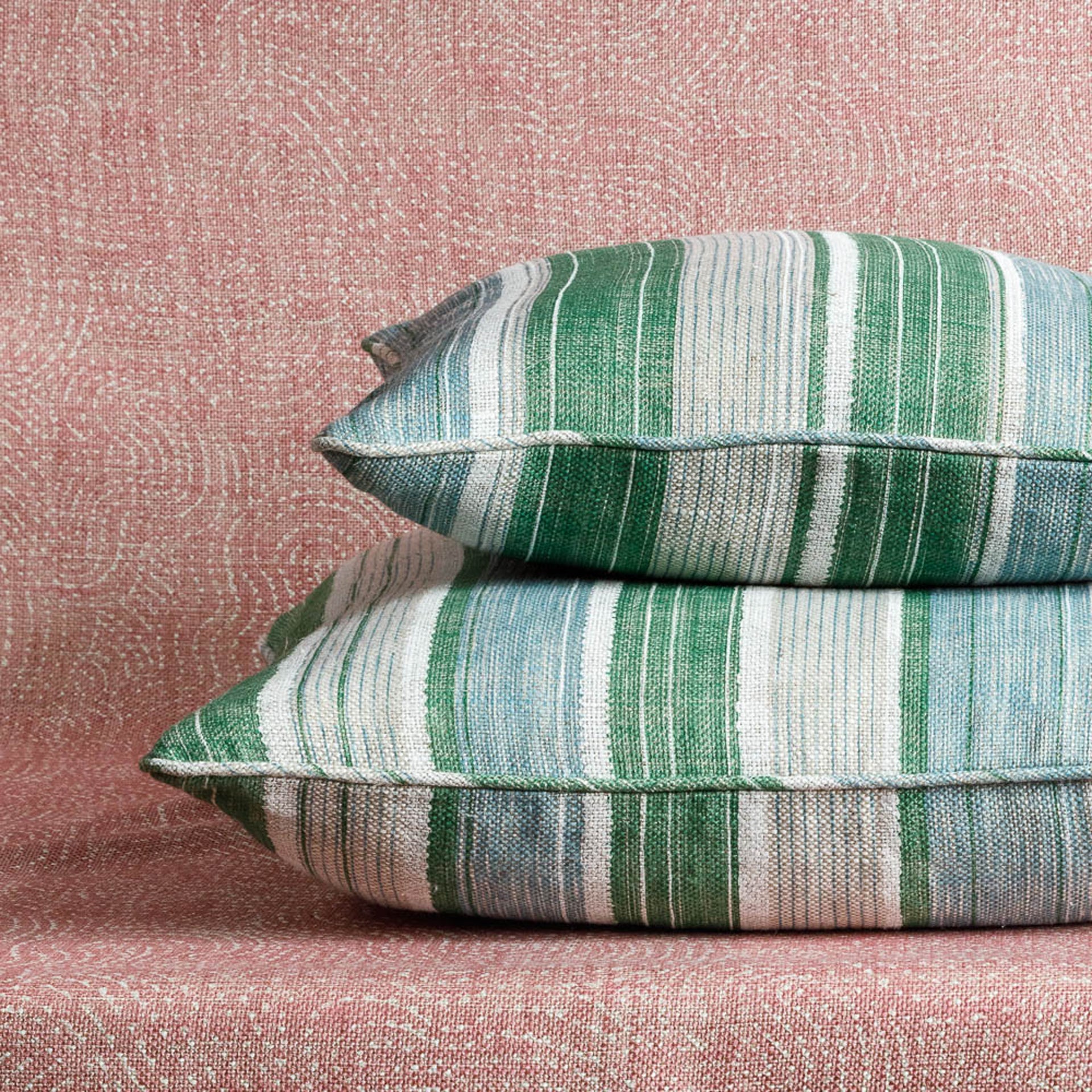 Square Cushion in Green and Blue Carskiey Broad Stripe