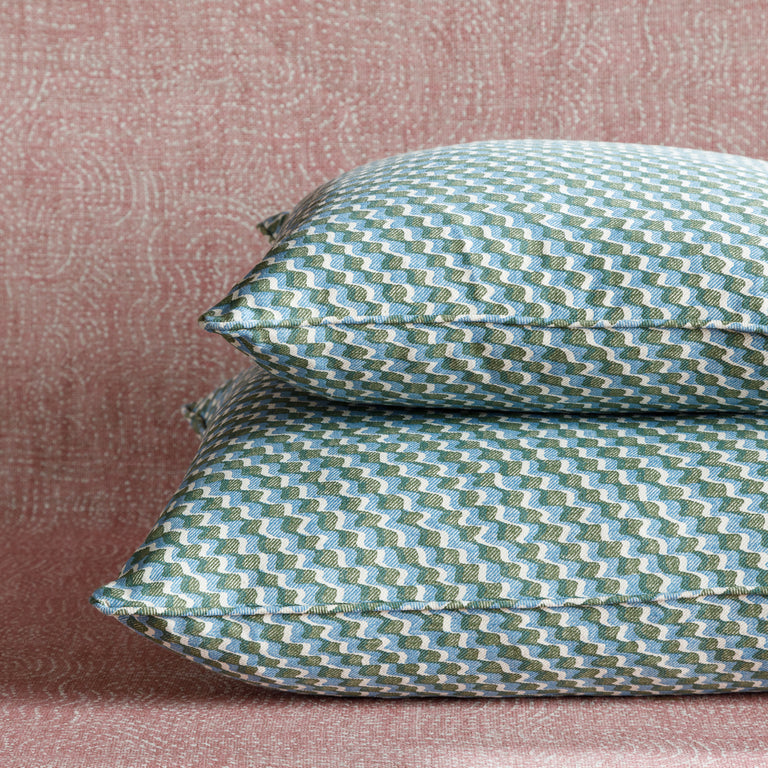 Square Cushion in Green and Blue Ruffle
