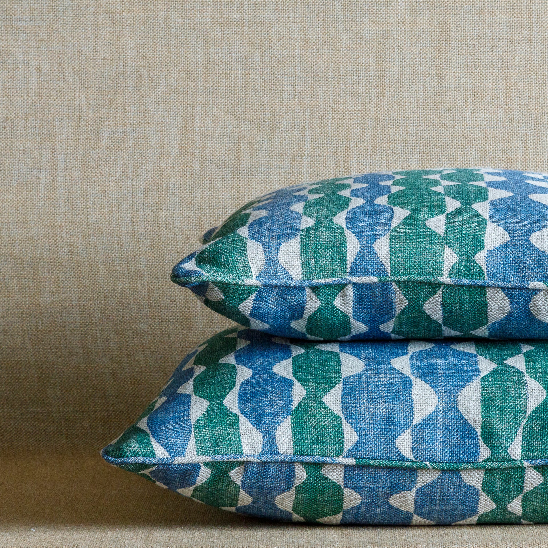 Square Cushion in Green and Blue Whittle