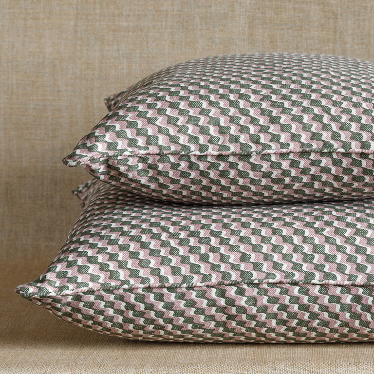 Square Cushion in Green and Pink Ruffle