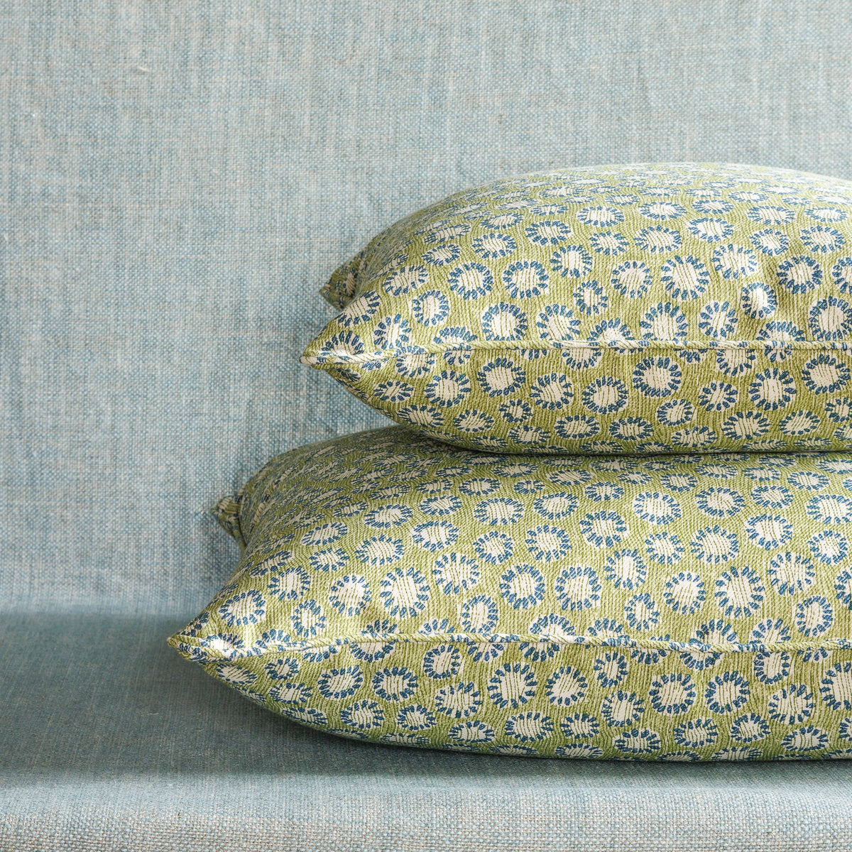 Square Cushion in Green and Blue Coral
