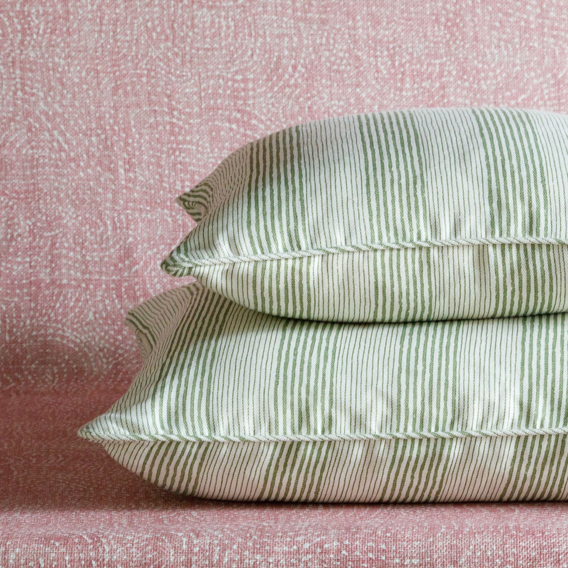 Square Cushion in Green Ticking