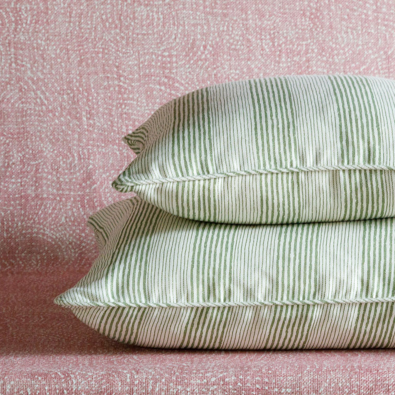 Square Cushion in Green Ticking