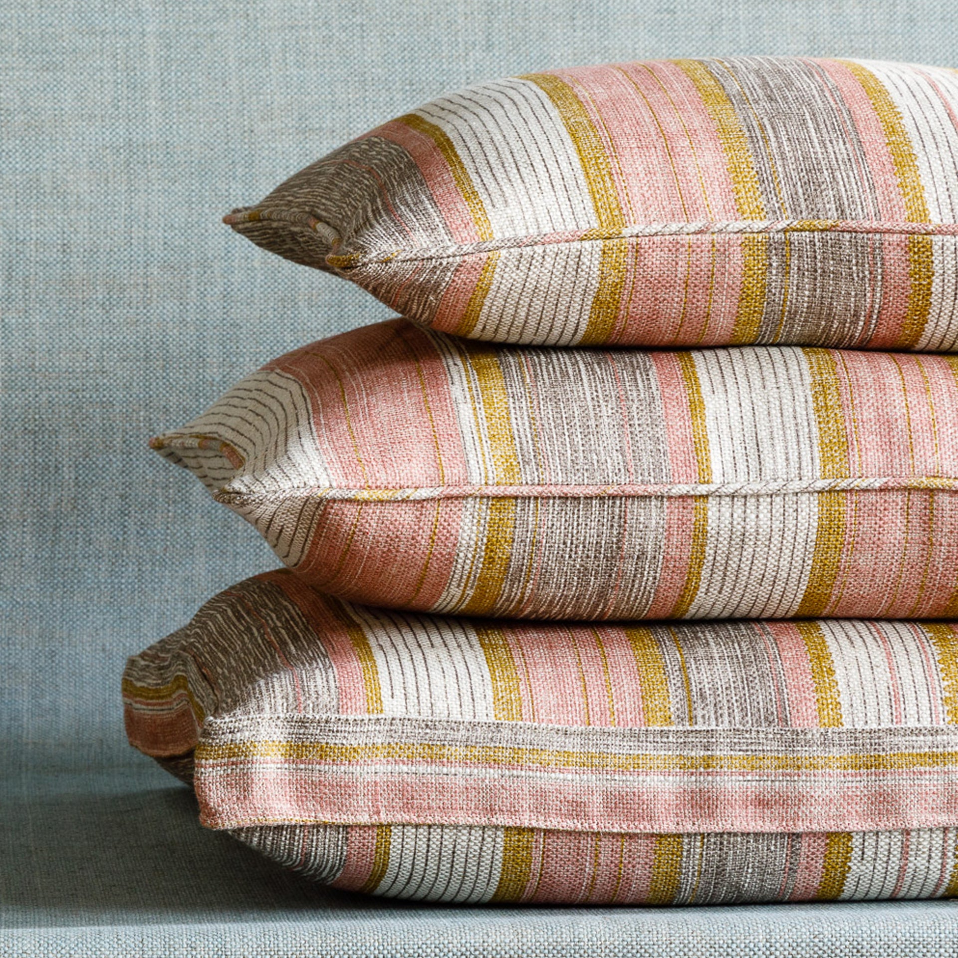 Square Cushion in Pink and Yellow Carskiey Broad Stripe