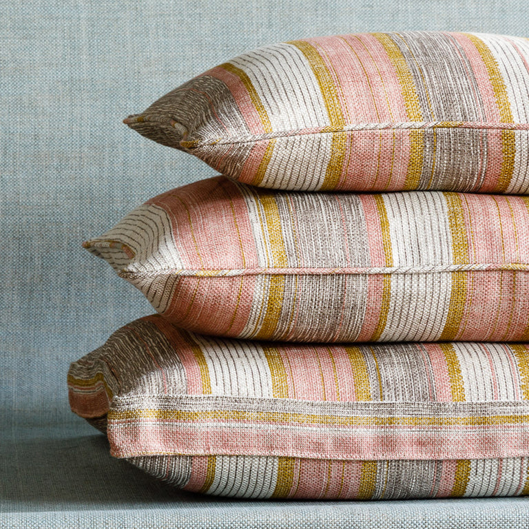 Square Cushion in Pink and Yellow Carskiey Broad Stripe