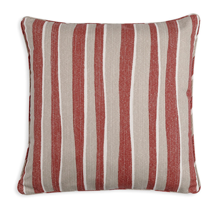 Square Outdoor Cushion in Red and Neutral Orchard Stripe