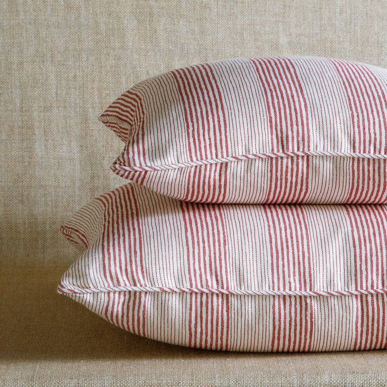 Square Cushion in Red Ticking
