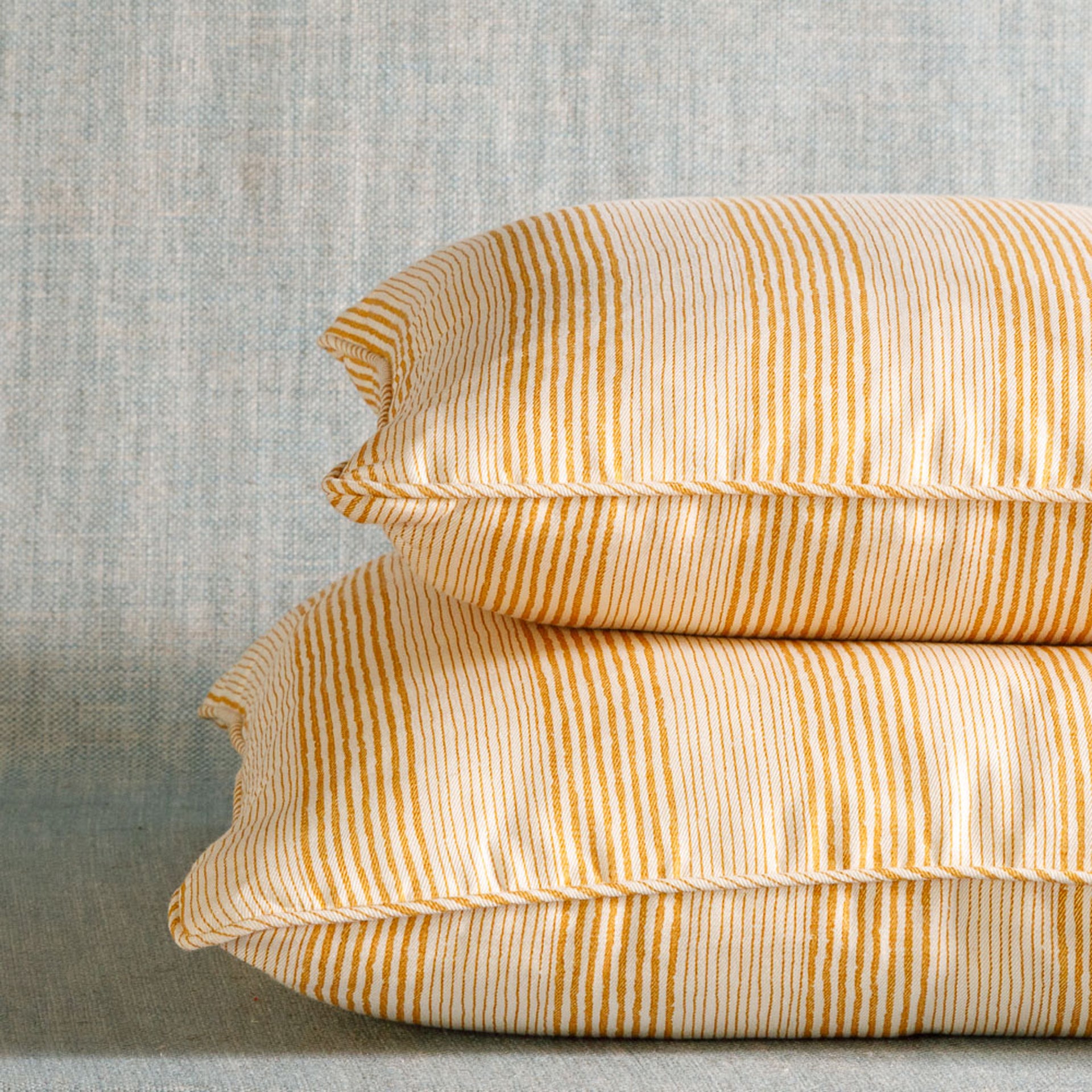 Square Cushion in Yellow Ticking