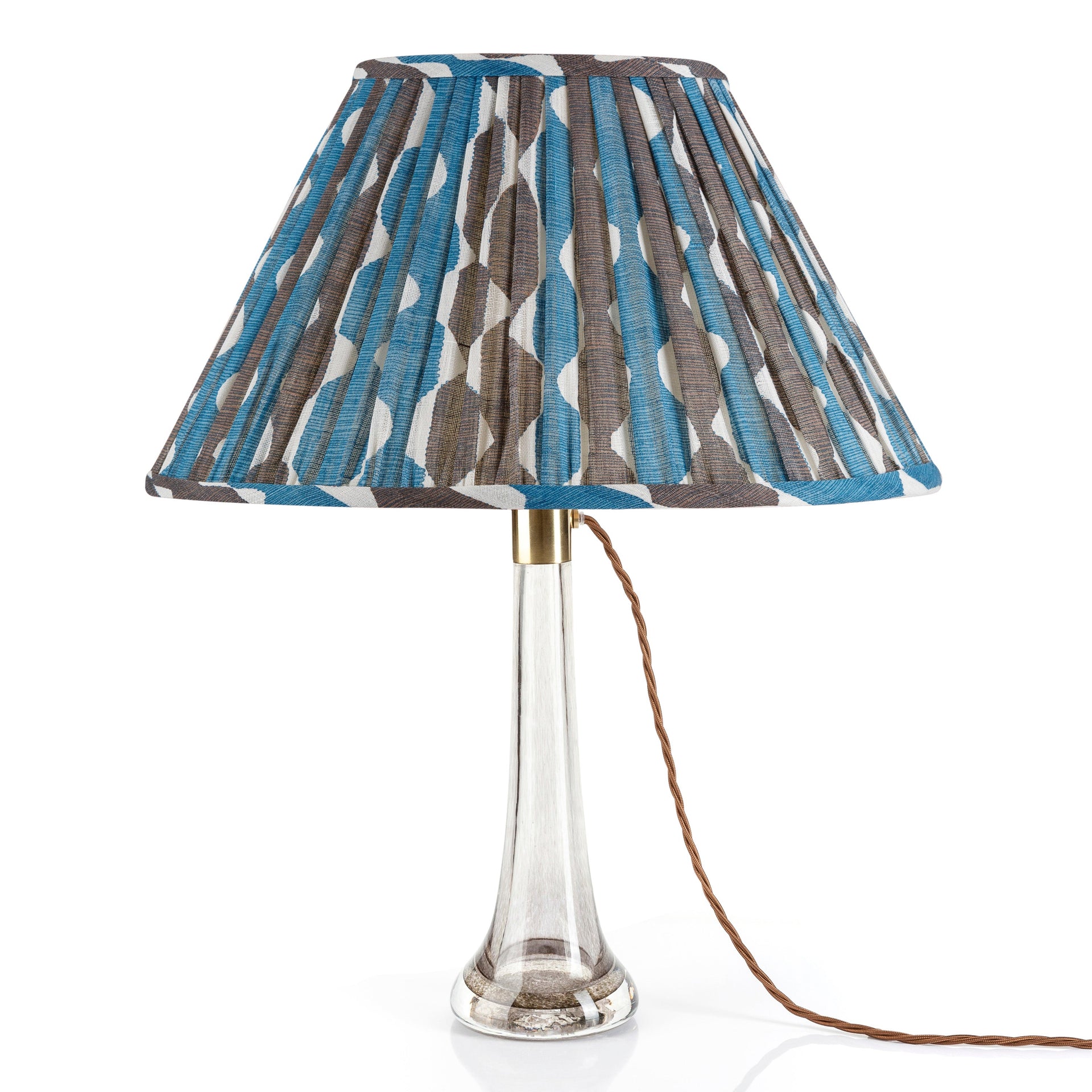 Oval Gathered Lampshade in Blue and Neutral Whittle