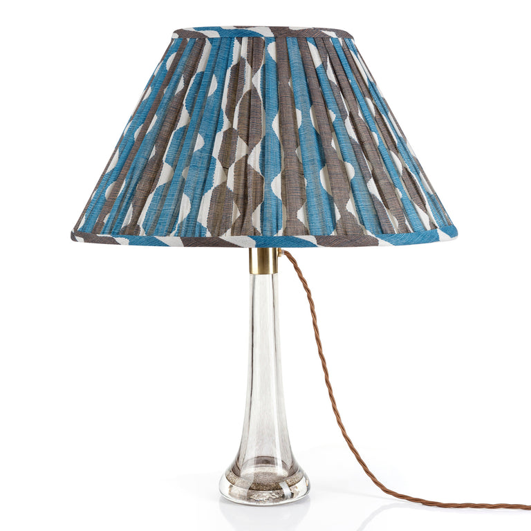 Oval Gathered Lampshade in Blue and Neutral Whittle