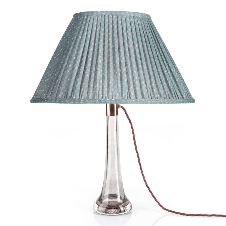 Oval Gathered Lampshade in Blue Figured