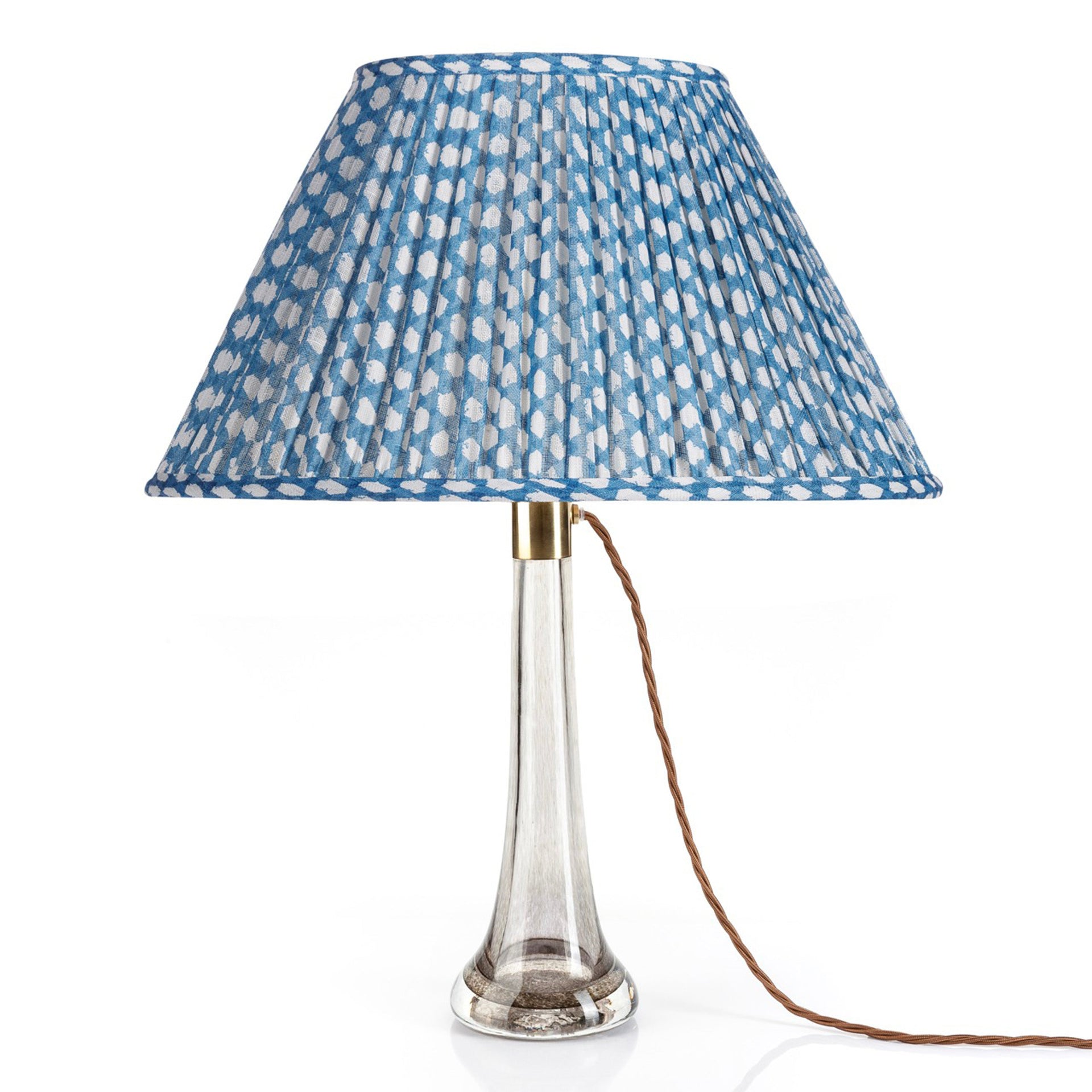 Oval Gathered Lampshade in Blue Wicker