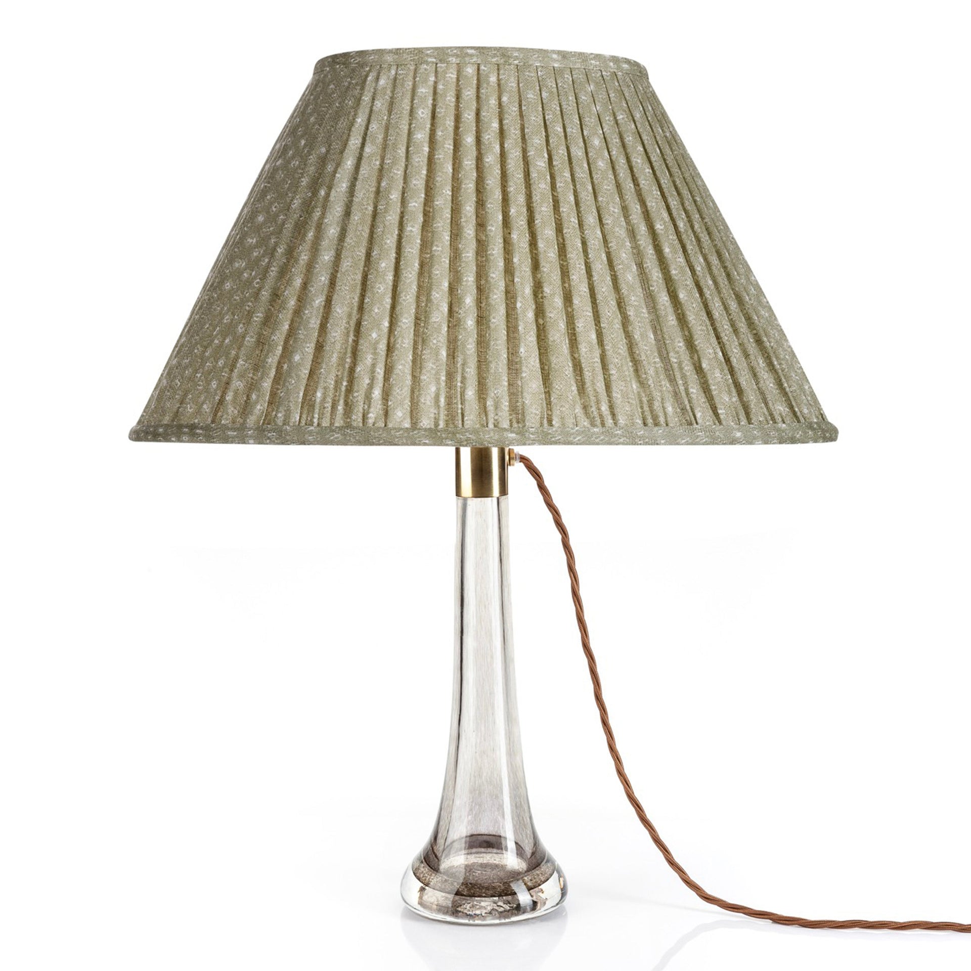 Oval Gathered Lampshade in Green Figured