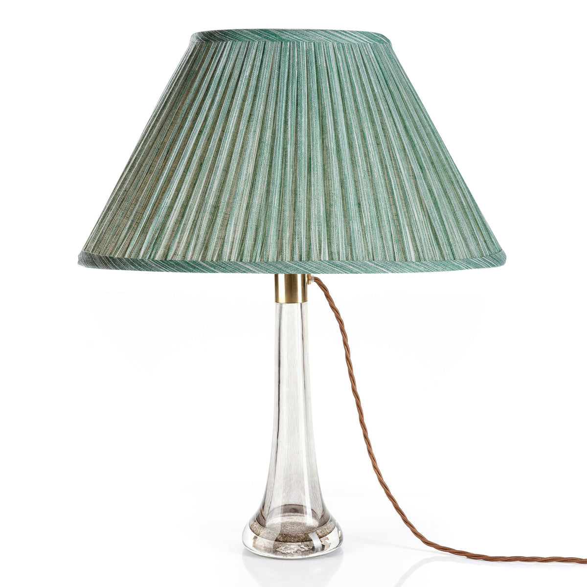 Oval Gathered Lampshade in Green Strié