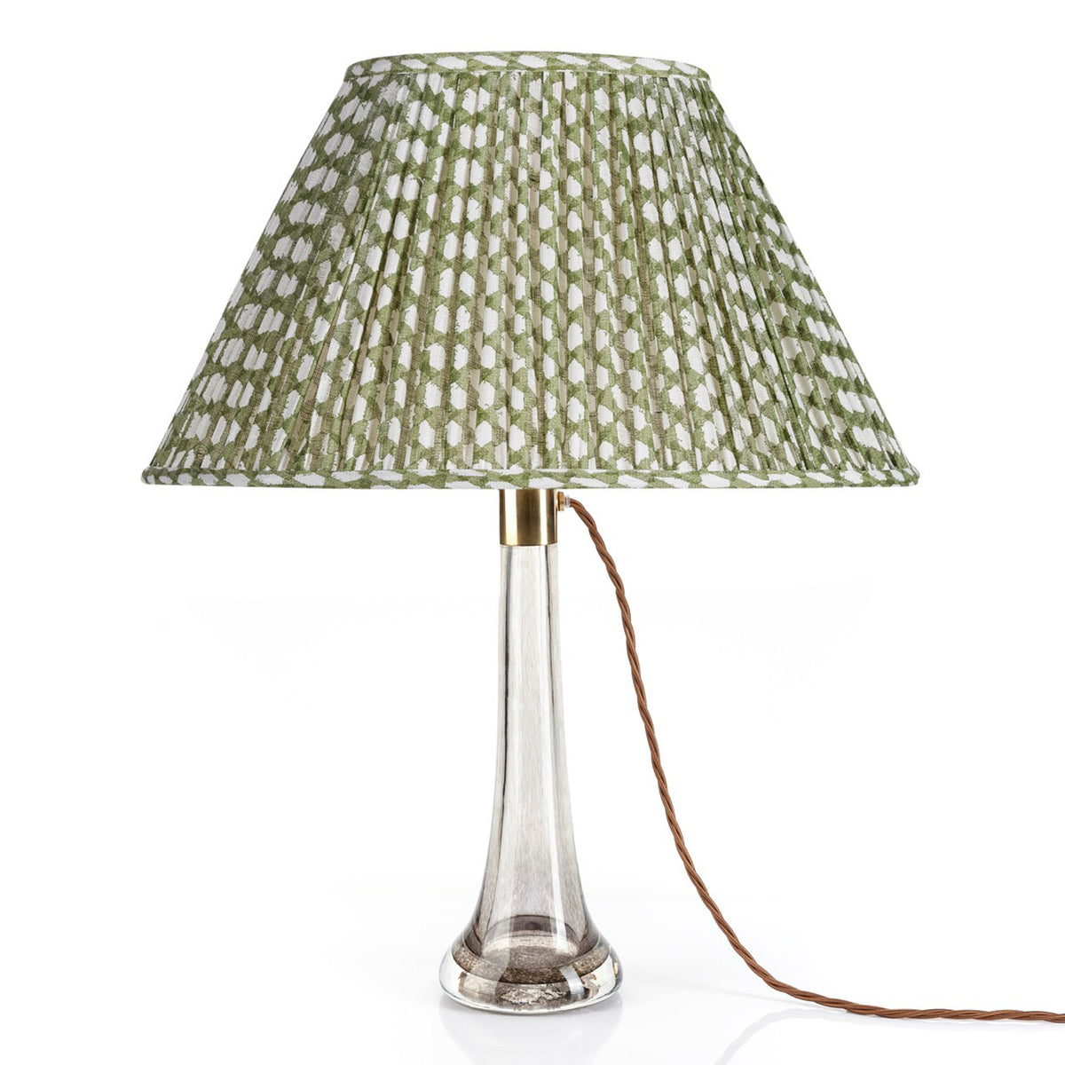 Oval Gathered Lampshade in Green Wicker