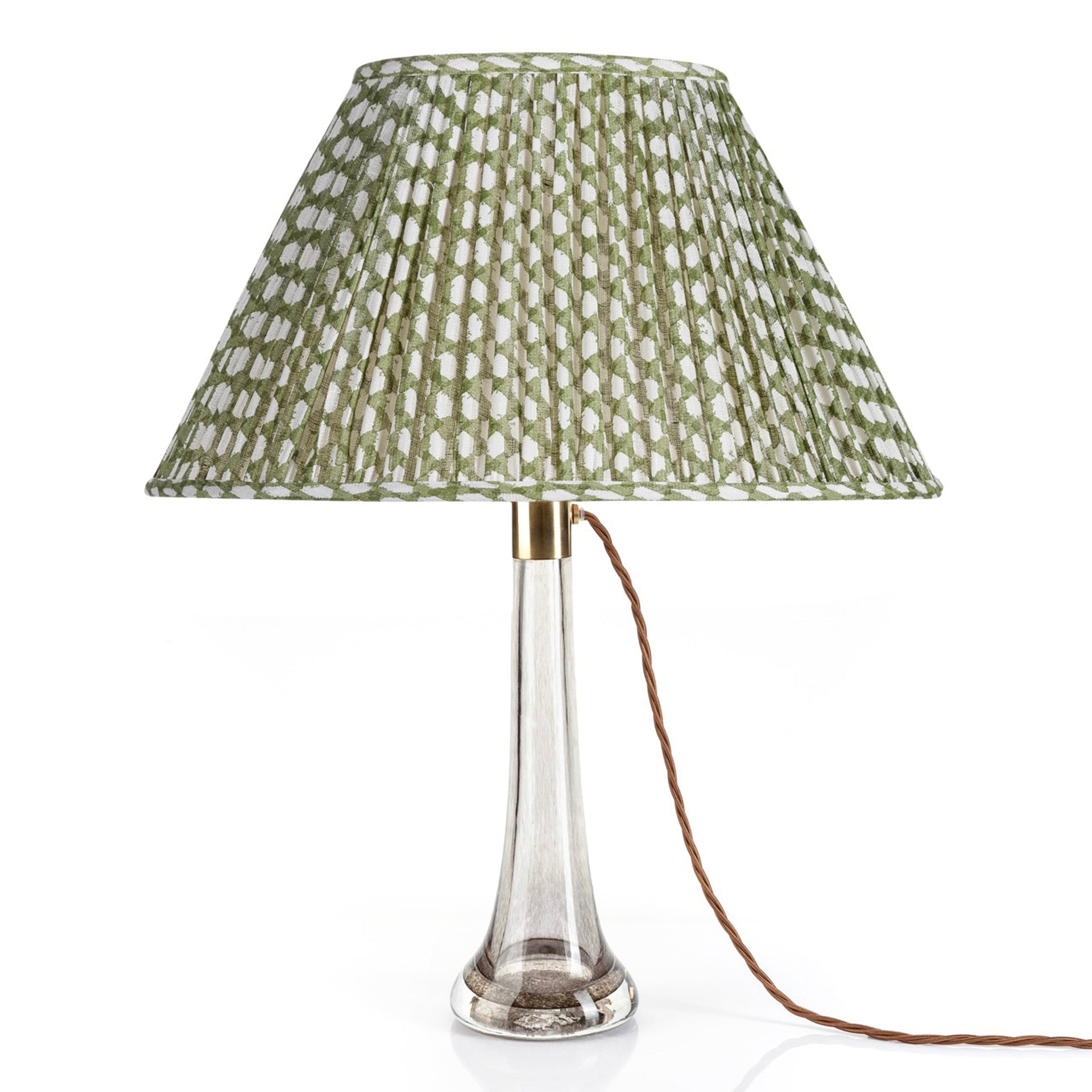 Oval Gathered Lampshade in Green Wicker