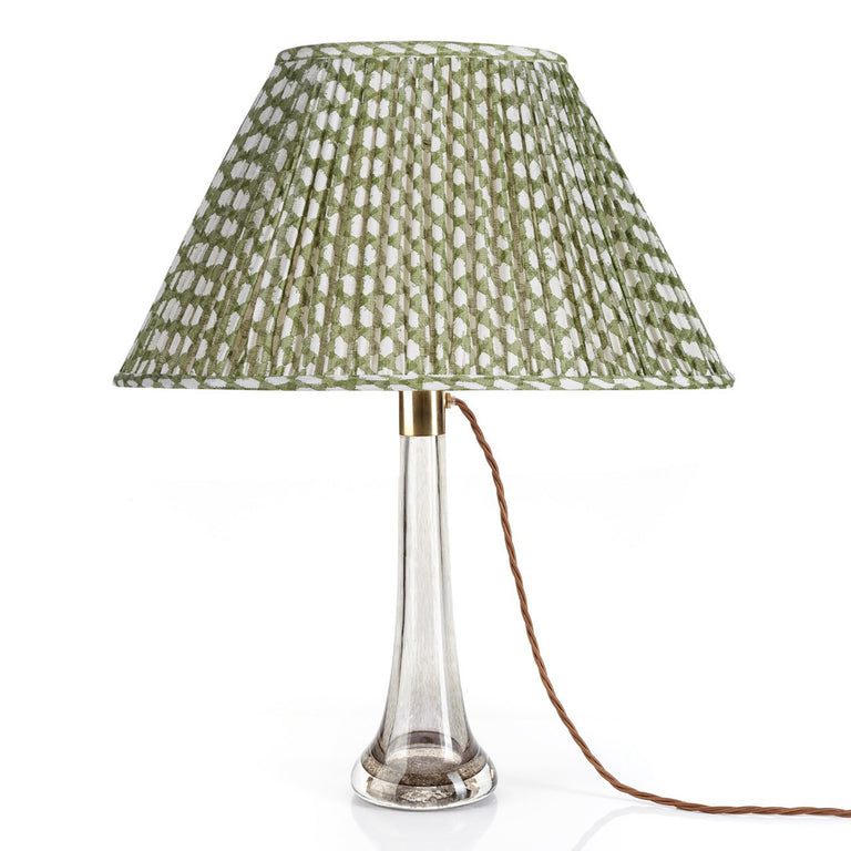 Oval Gathered Lampshade in Green Wicker