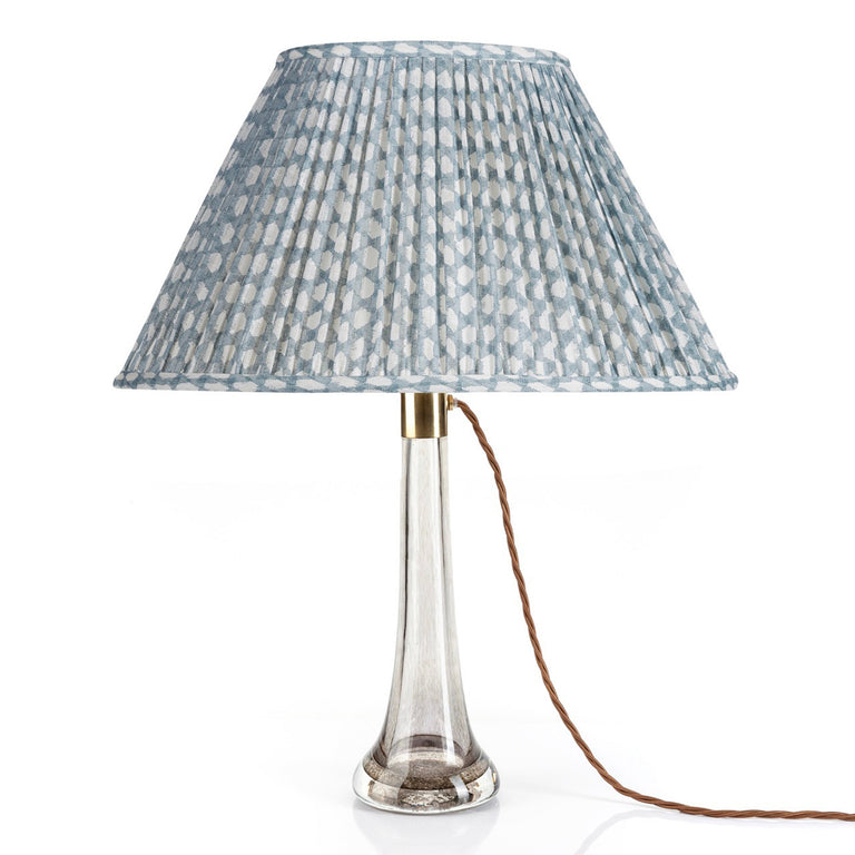 Oval Gathered Lampshade in Light Blue Wicker