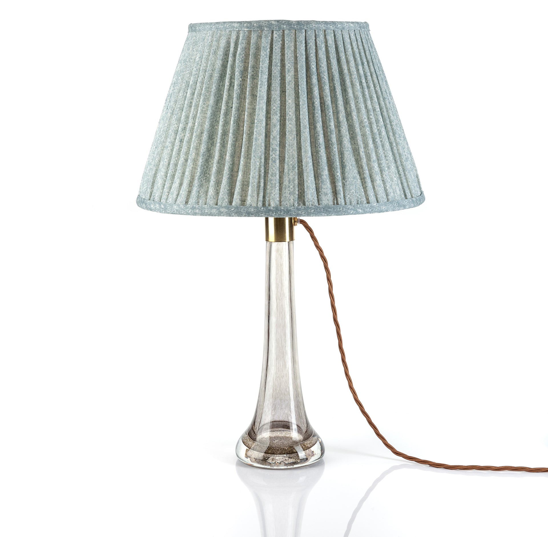 Round Gathered Lampshade in Blue Figured