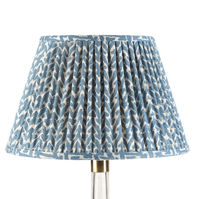 Round Gathered Lampshade in Blue Rabanna