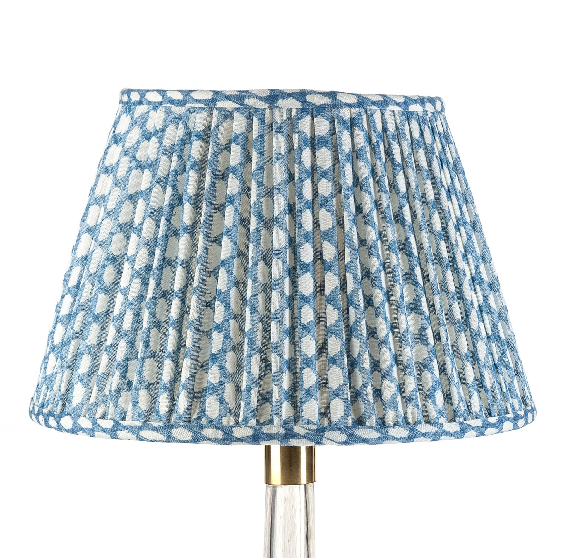 Round Gathered Lampshade in Blue Wicker