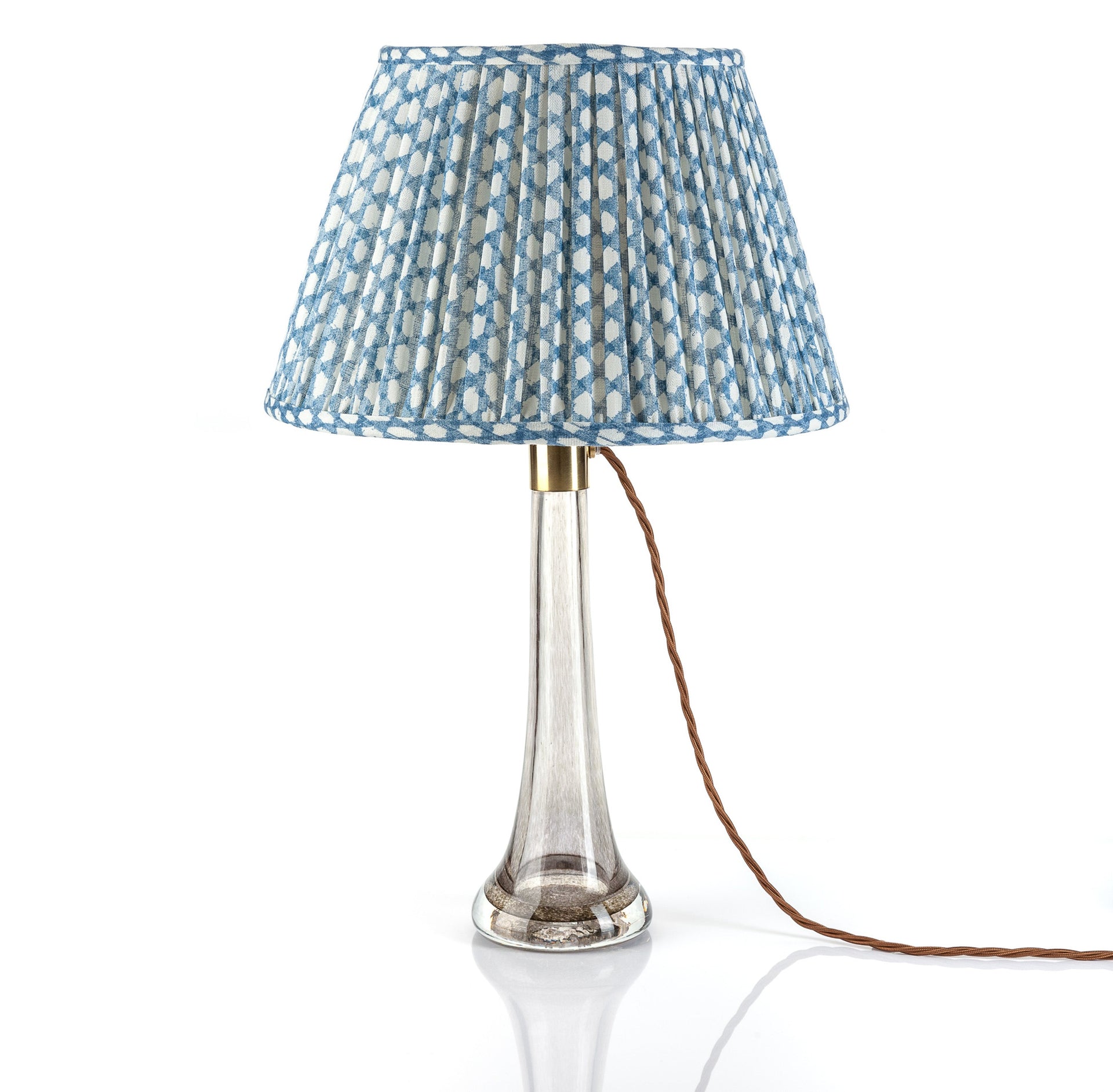 Round Gathered Lampshade in Blue Wicker