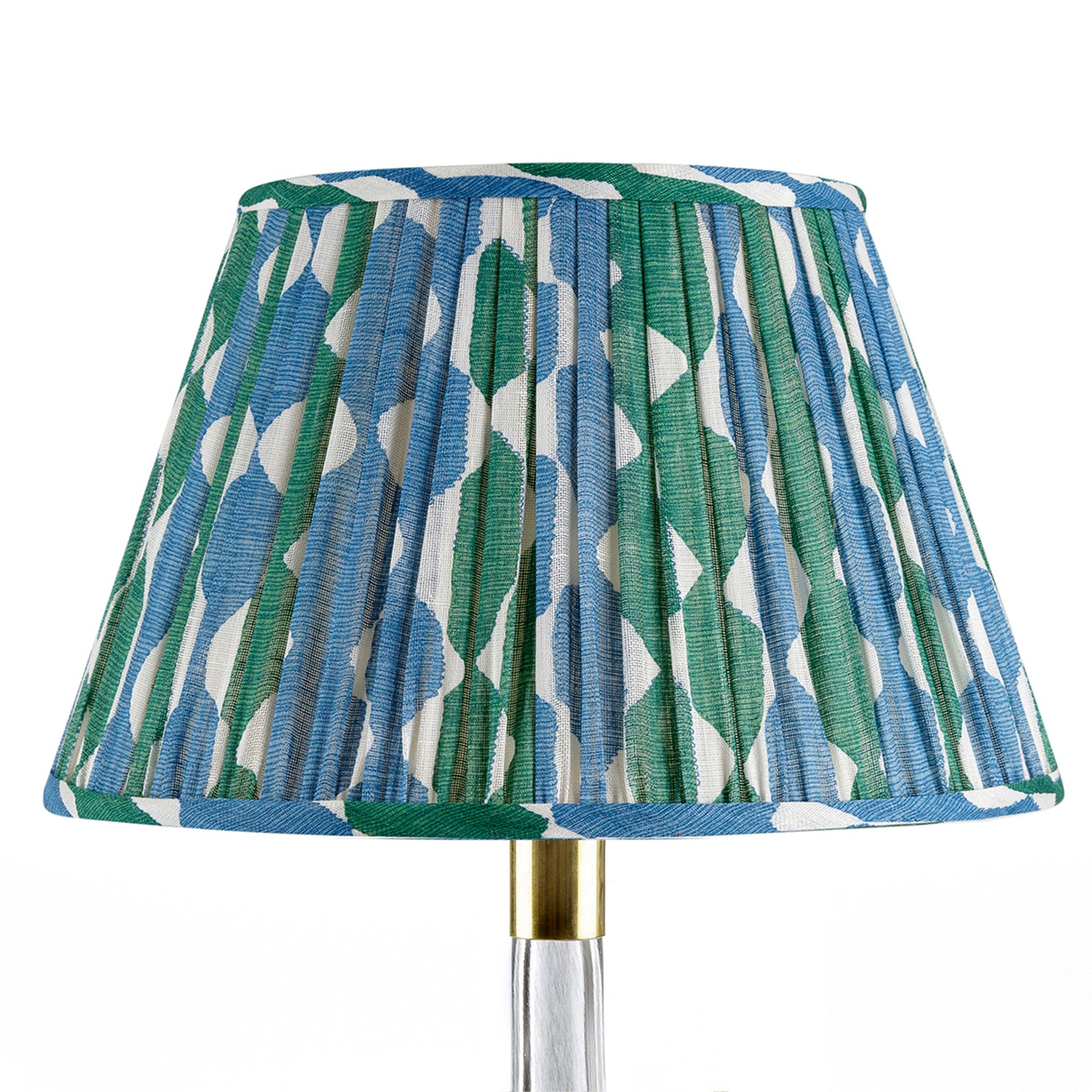 Round Gathered Lampshade in Green and Blue Whittle