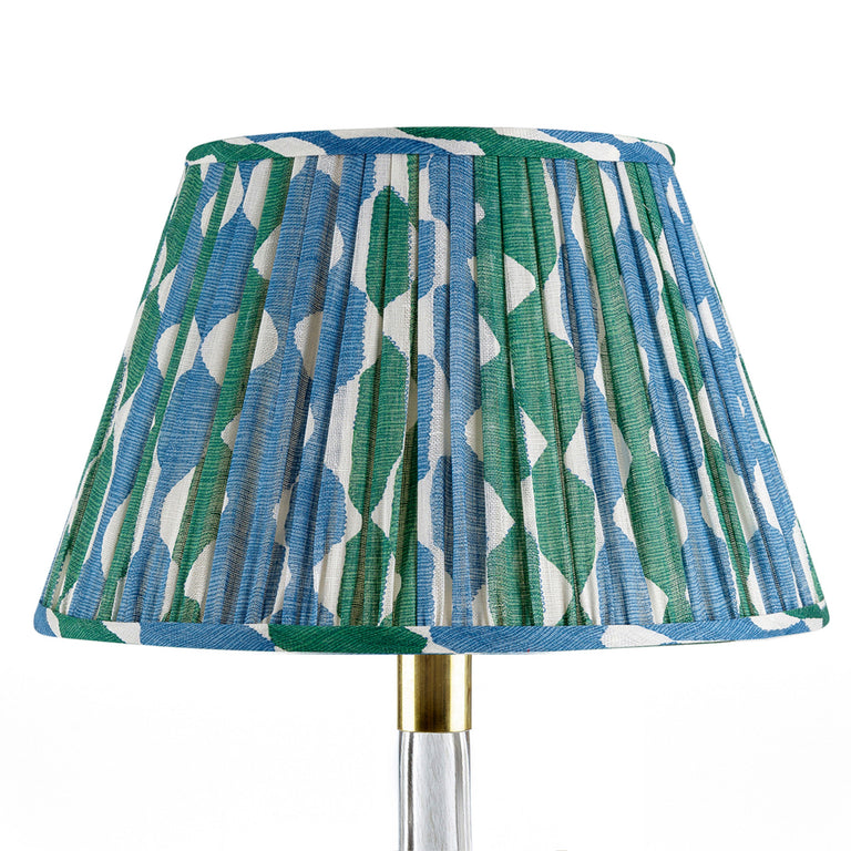 Round Gathered Lampshade in Green and Blue Whittle