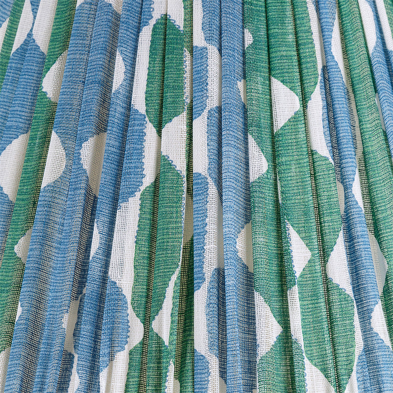 Round Gathered Lampshade in Green and Blue Whittle