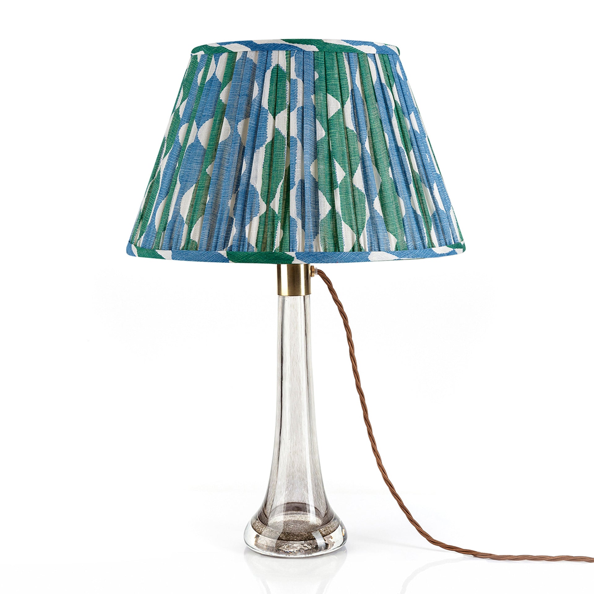 Round Gathered Lampshade in Green and Blue Whittle